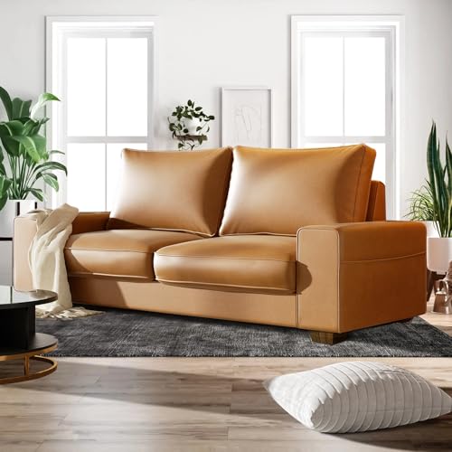 Modern Faux Leather Loveseat Sofa, Compact Small Couch with Spring Cushions & Solid Wood Frame, Easy-Clean Removable Cover, Living Room Office Apartment Furniture (71.25