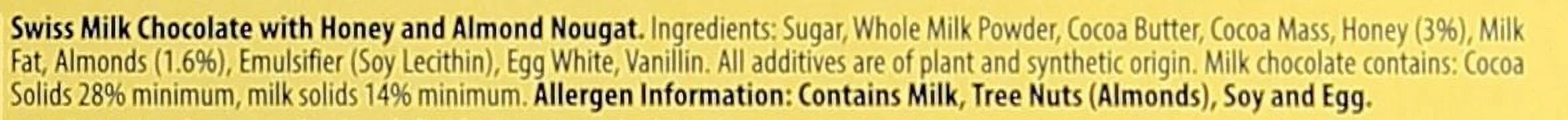 TOBLERONE Swiss Milk Chocolate with Honey and Almond Nougat, 3.5 oz. Bars, Pack of 6