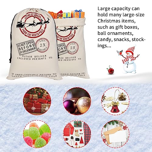 LKITMIUT 6 Pack Santa Sacks - Large Cotton Canvas Gift Bags With Drawstrings - 27.5