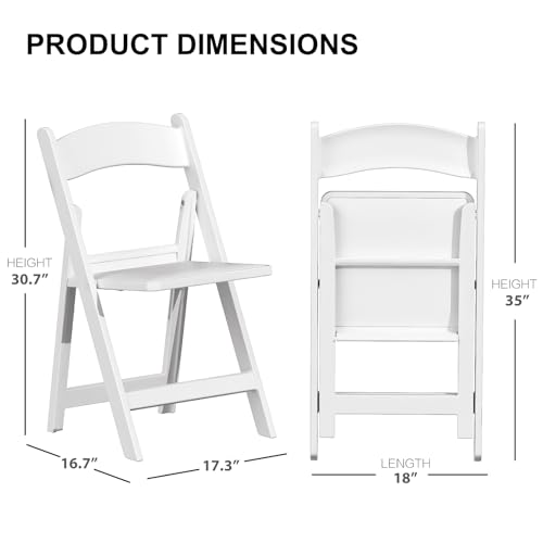 Resin Folding Chairs with Cushion - 4 Pack White Folding Chairs, Lightweight Plastic Chairs, Comfortable Foldable Chairs for Wedding, Party, Home, Event, Indoor/Outdoor Use, 600lbs Capacity
