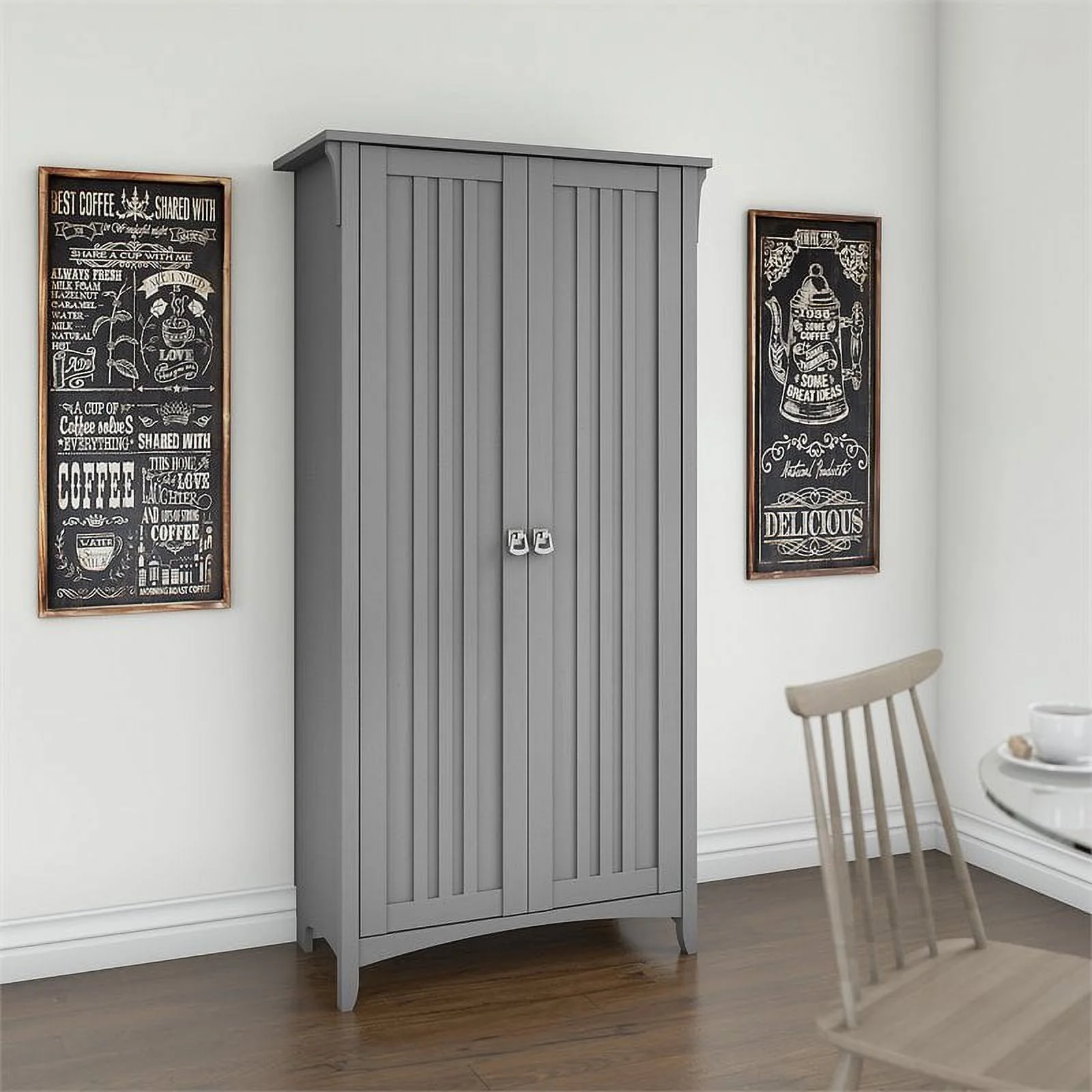 Bowery Hill Wood Furniture Kitchen Pantry Cabinet with Doors in Gray