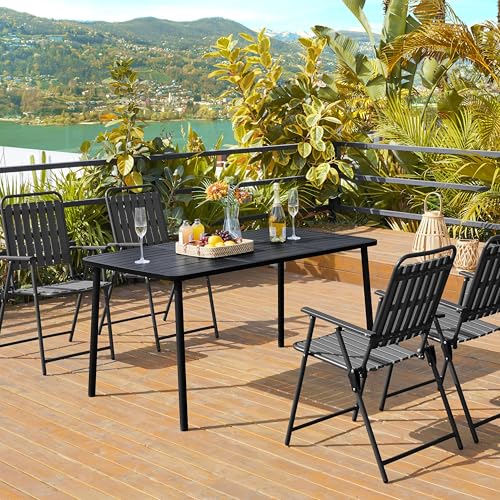 Yaheetech Outdoor Dining Table for 6 Person, Rectangular Slatted Metal Patio Table for Deck Garden Lawn Backyard Use, Black