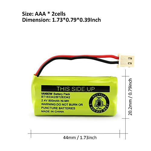BT183342/BT283342 2.4V 800mAh Ni-MH Battery Pack, Compatible with AT&T VTech Cordless Phone Batteries BT166342/BT266342 BT162342/BT262342 CS6709 CS6609 CS6509 CS6409 EL52100 EL50003 (Pack 2)