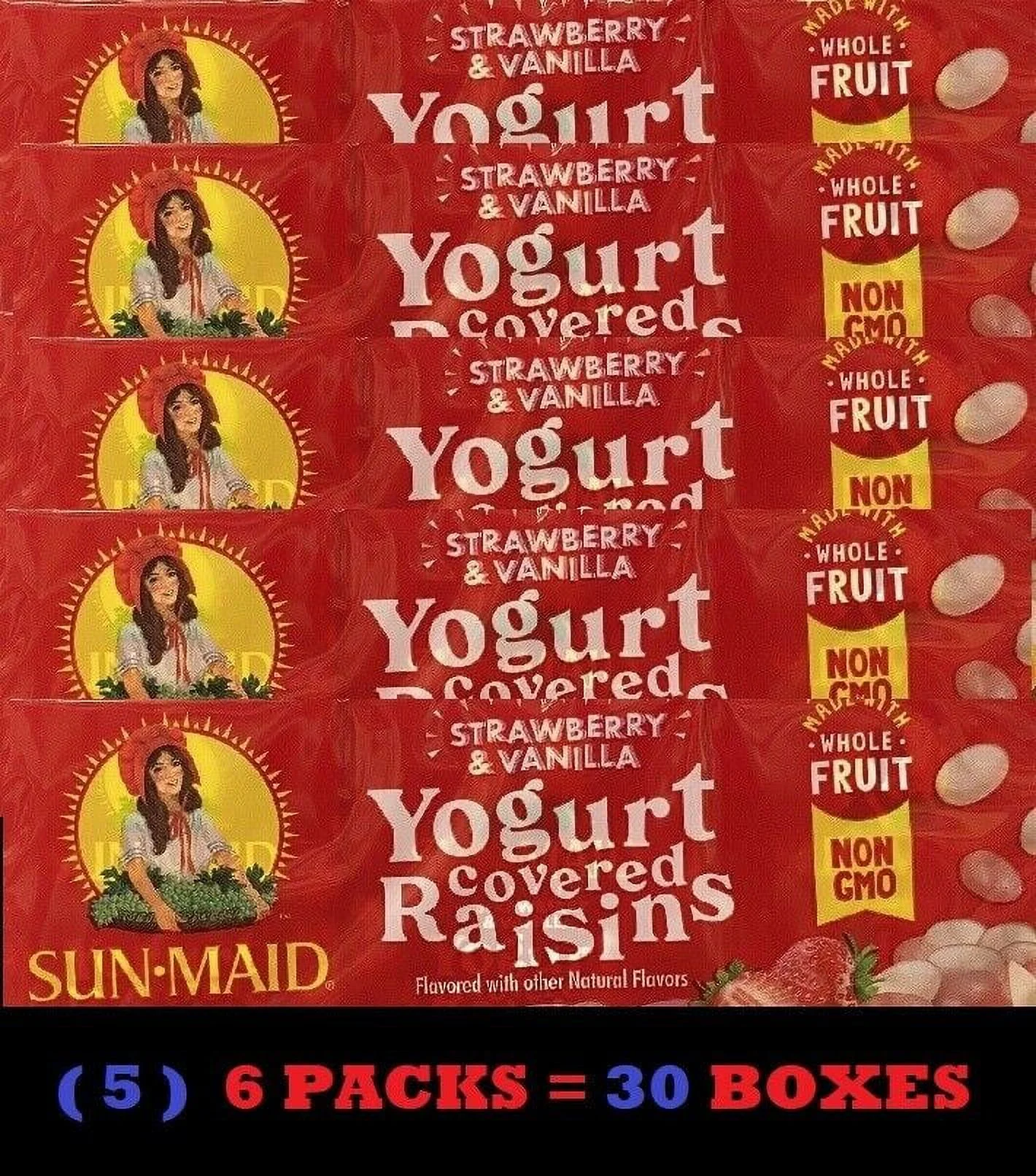 5x Sun-Maid STRAWBERRY & VANILLA YOGURT California Raisins Sun Dried - 30 BOXES