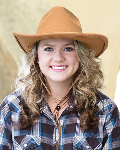 Lanzom Women Men Retro Felt Wide Brim Western Cowboy Cowgirl Hat Dress Up Hat with Wind Lanyard
