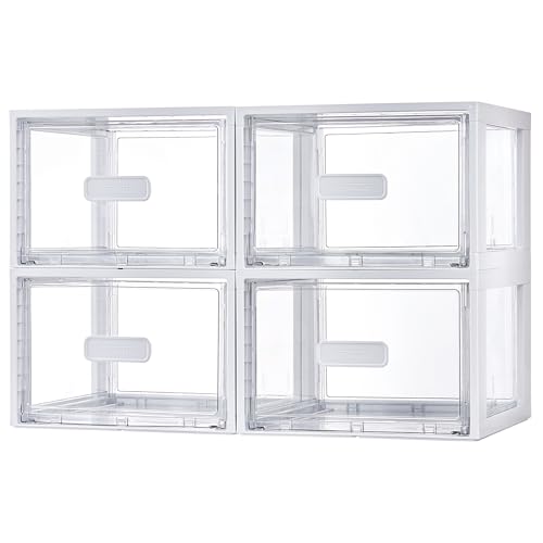 Vtopmart 4 Pack 13QT Clear Stackable Storage Drawers,Easily Assemble Acrylic Closet Organizers,Plastic Storage Bins for Bathroom,Cabinet,Kitchen Pantry,Under Sink Organization