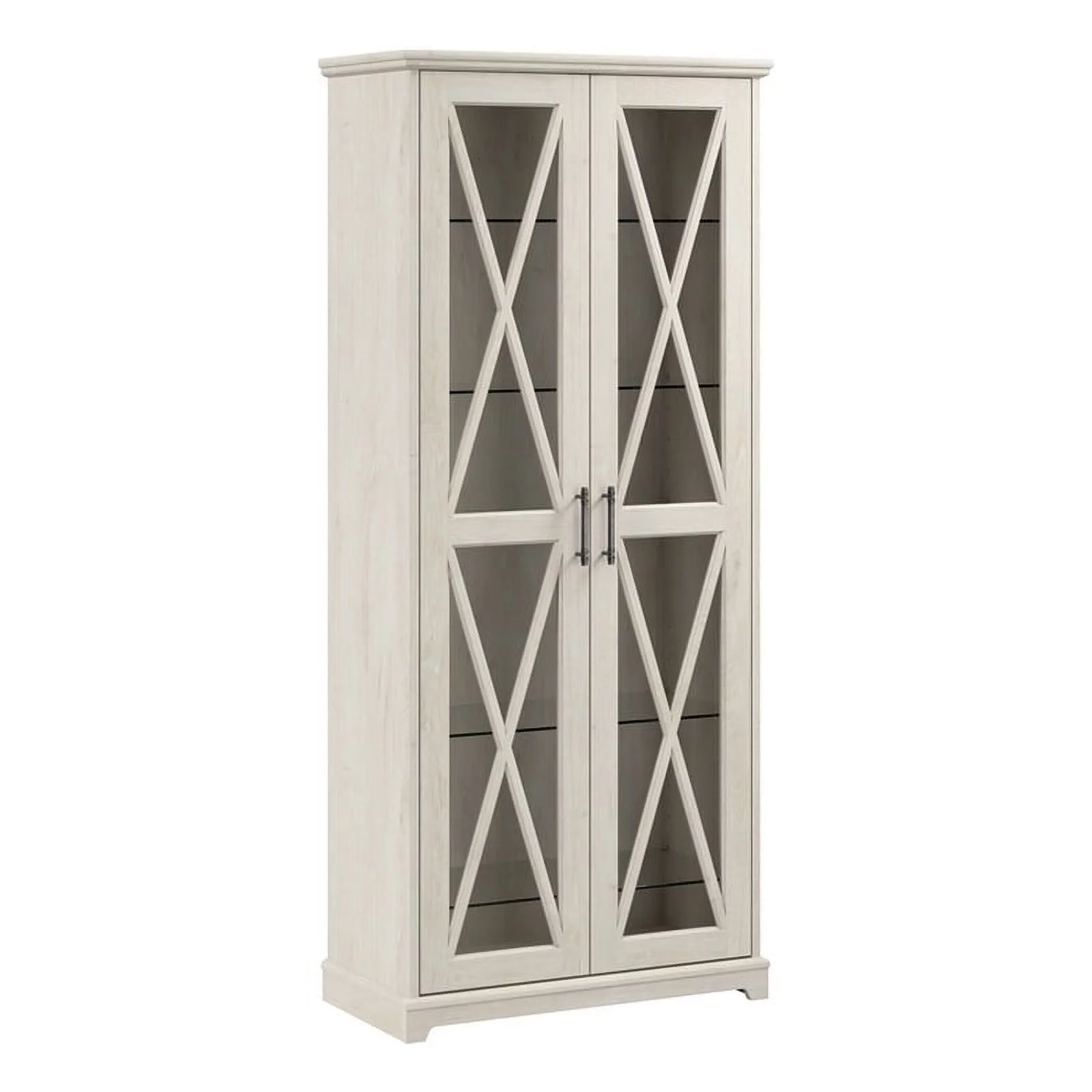 Bowery Hill Engineered Wood Curio Cabinet with Glass Doors in Linen White Oak