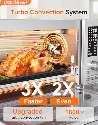 Nuwave Bravo Pro Smart 21QT Toaster Oven Air Fryer Combo, Convection Oven Countertop, 10 functions all in 1, with even & quick crisp technology, 50-450°F, 1800W, Stainless Steel