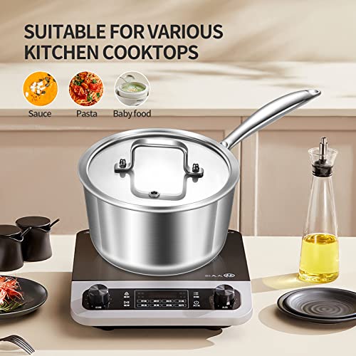 Whole Body Tri-Ply Stainless Steel 3 QT Saucepan with Steamer Set,Dai.20 CM Induction Pot,Heavy Duty,Oven and Dishwasher Safe.(Detachable Handle)