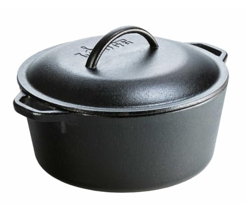Lodge 5 Quart Cast Iron Double Dutch Oven – Pre-Seasoned – Lid Converts to 10.25