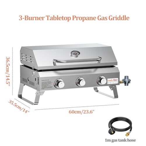 Portable Propane Gas Griddle 3-Burner with Foldable Cart & Side Table, Flat Top Gas Grill Griddle Stove with Lid, for Outdoor Cooking Patio Backyard Camping RV Tailgating Beach, GS310
