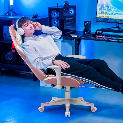 GTRACING Gaming Chair with Footrest, Ergonomic Computer Game Desk Chair, Recline Gaming Chair Seat Height Adjustment, Swivel Rocker with Headrest and Lumbar (Blue)