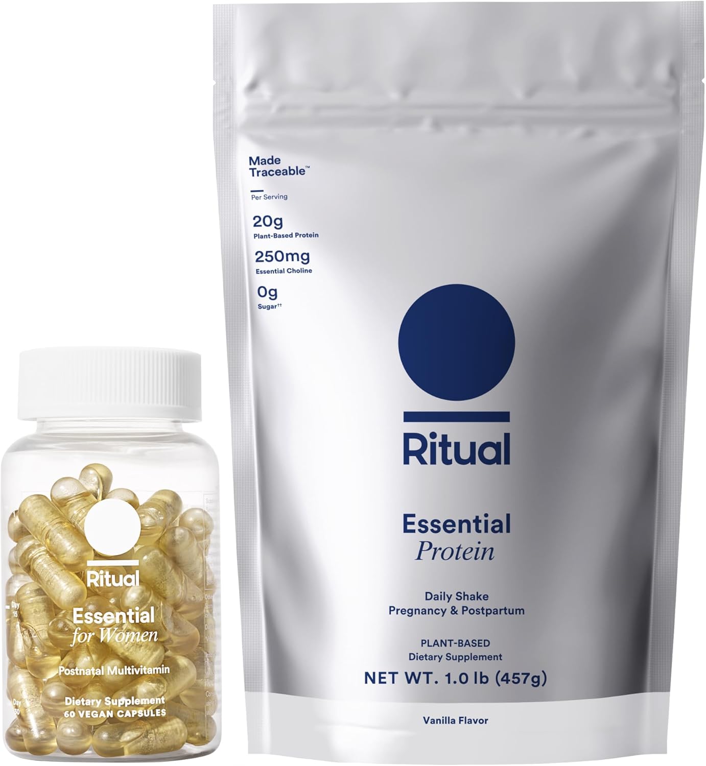 Ritual Postnatal Multivitamin and Protein Duo with Postnatal Vitamins and Organic Vanilla Protein Powder 20g, Supports Post-Pregnancy, Choline for Postpartum and Lactation