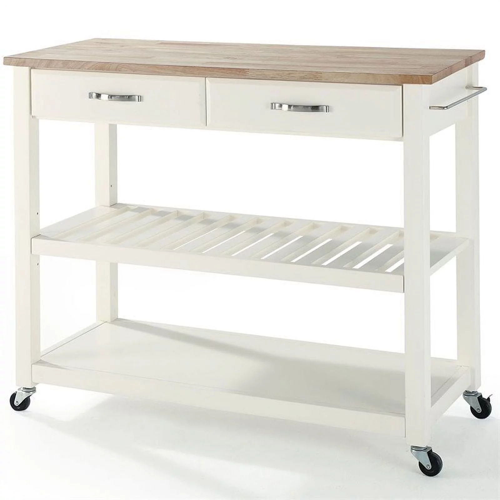 Bowery Hill 2-Drawer Wood Kitchen Cart Island in White/Natural
