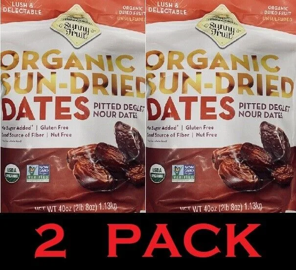 Organic Sun-Dried Pitted Deglet Nour Dates 40 oz Bag 5 Lbs - 2 PACK