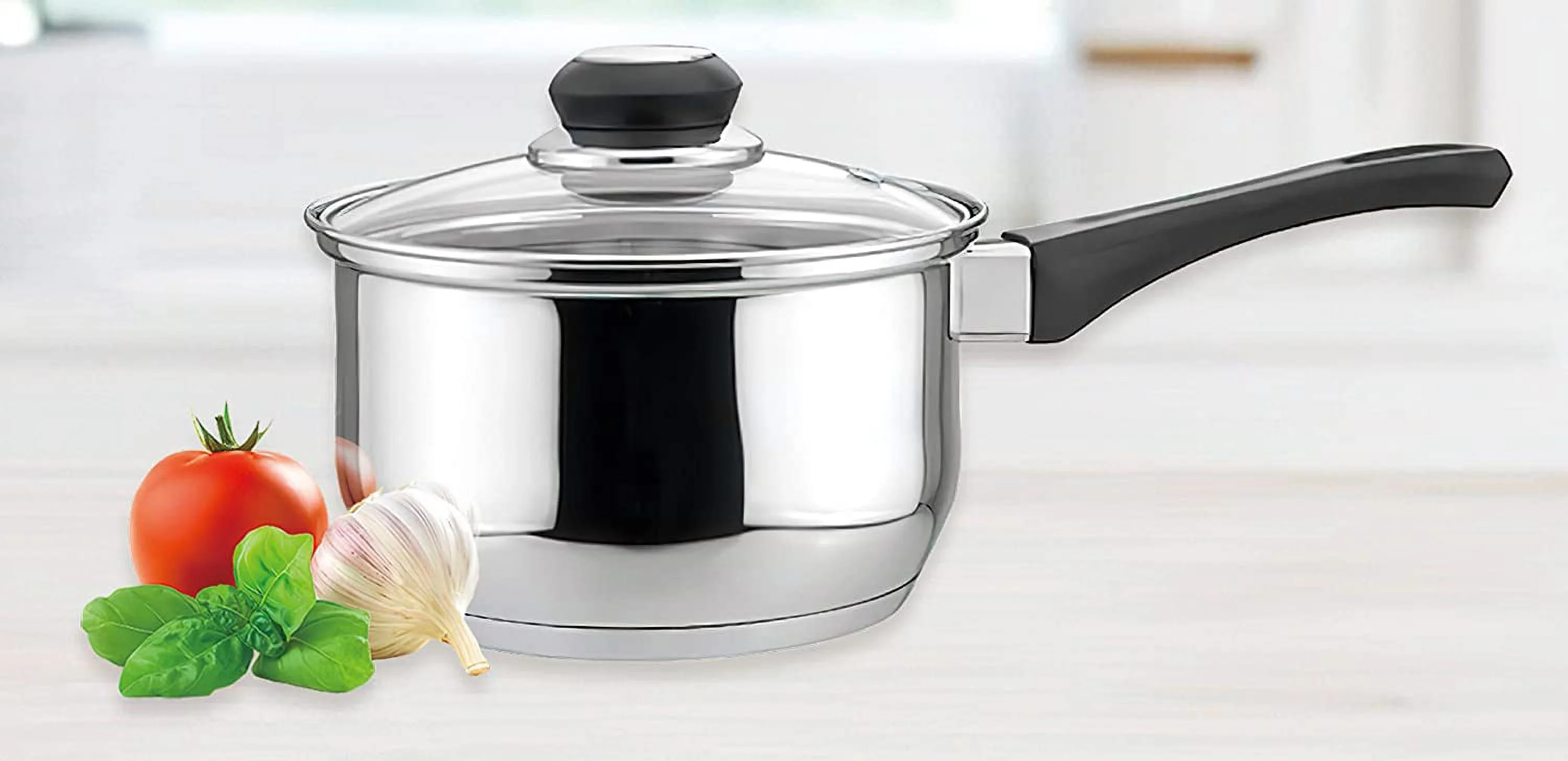 EUROSTAR 3QT Stainless Steel Saucepan with Glass Cover
