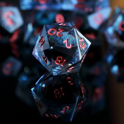 DND Dice Set Floating Pupil Dragon Eye Resin Sharp Edge Dice 7 Piec Handmade D&D Dice for Polyhedral Dungeons and Dragons Ttrpg Pathfinder RPG DND Roleplaying with Gift Box