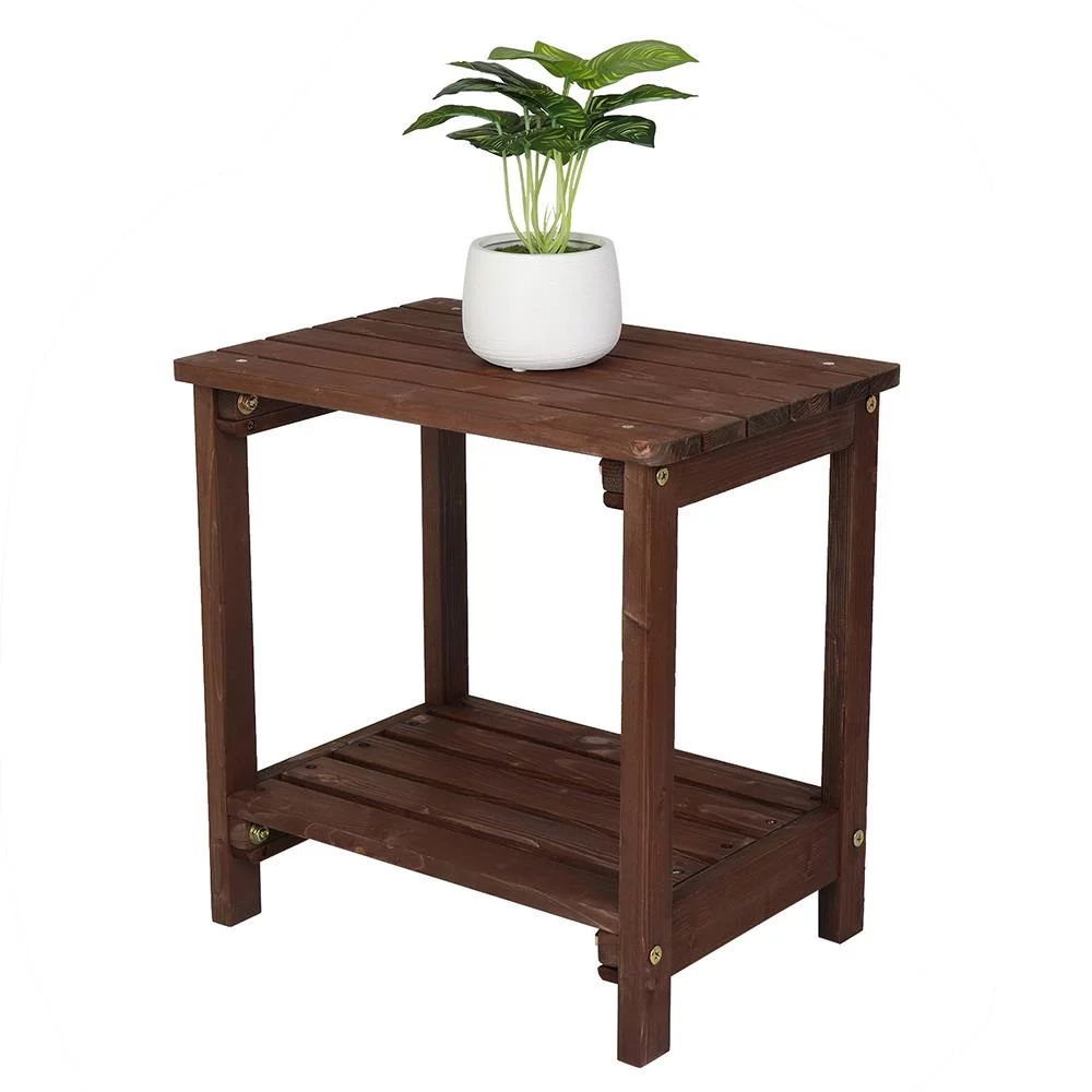 UBesGoo Outdoor Porch Wooden Side Table Rectangular Rustic Storage Table with 2 Tiers for Garden, Poolside, Bedroom, Light Brown