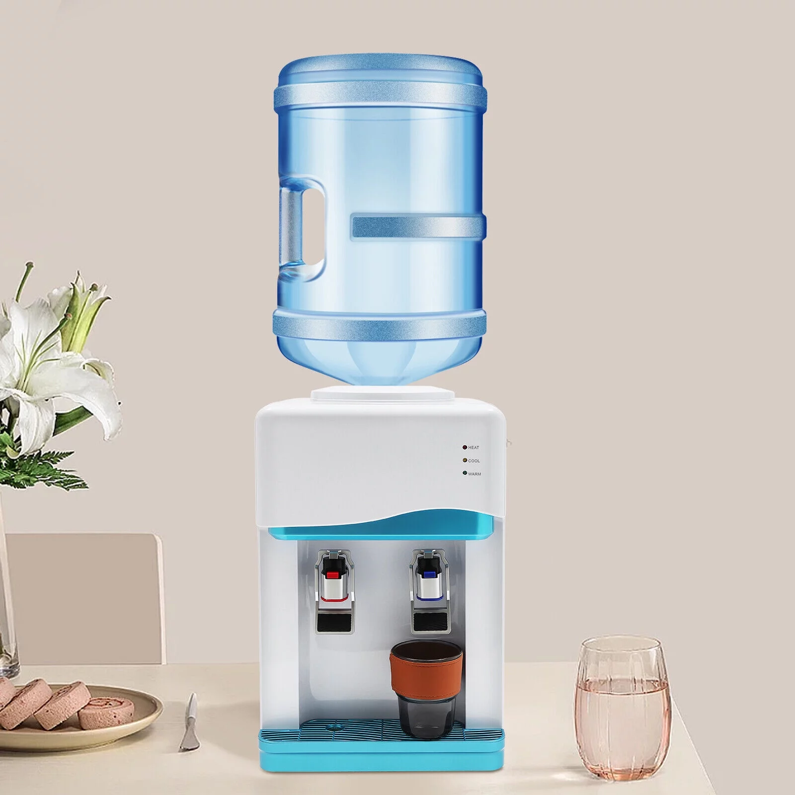 ZhdnBhnos Top Loading Water Cooler Dispenser Desktop Hot & Cold Water Dispenser For 1.32-5Gallon Bottles