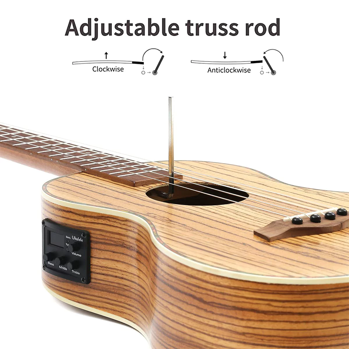 Batking Baritone Ukulele, 30 inch Zebra Acoustic Electric Ukelele with Truss Rod & EQ & Gig Bag