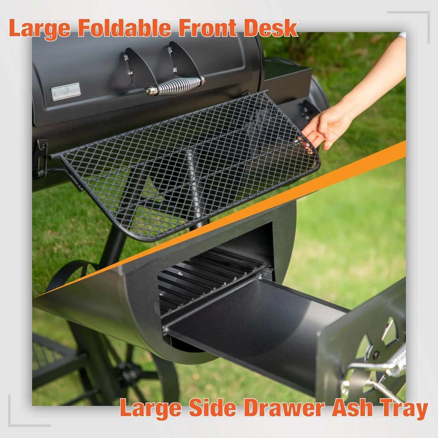 Summit Living Charcoal Grill with Offset Smoker 941 sq.in. Extra Large BBQ Grill Black