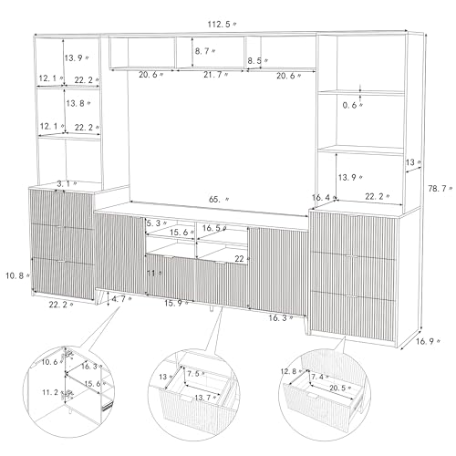 4-Piece Entertainment Wall Unit with 13 Shelves,8 Drawers and 2 Cabinets, Multifunctional TV Stand Media Storage Cabinet for TVs Up to 70