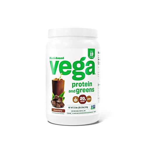 Vega Protein and Greens Protein Powder, Chocolate - 20g Plant Based Protein Plus Veggies, Vegan, Non GMO, Pea Protein for Women and Men, 1lbs (Packaging May Vary)