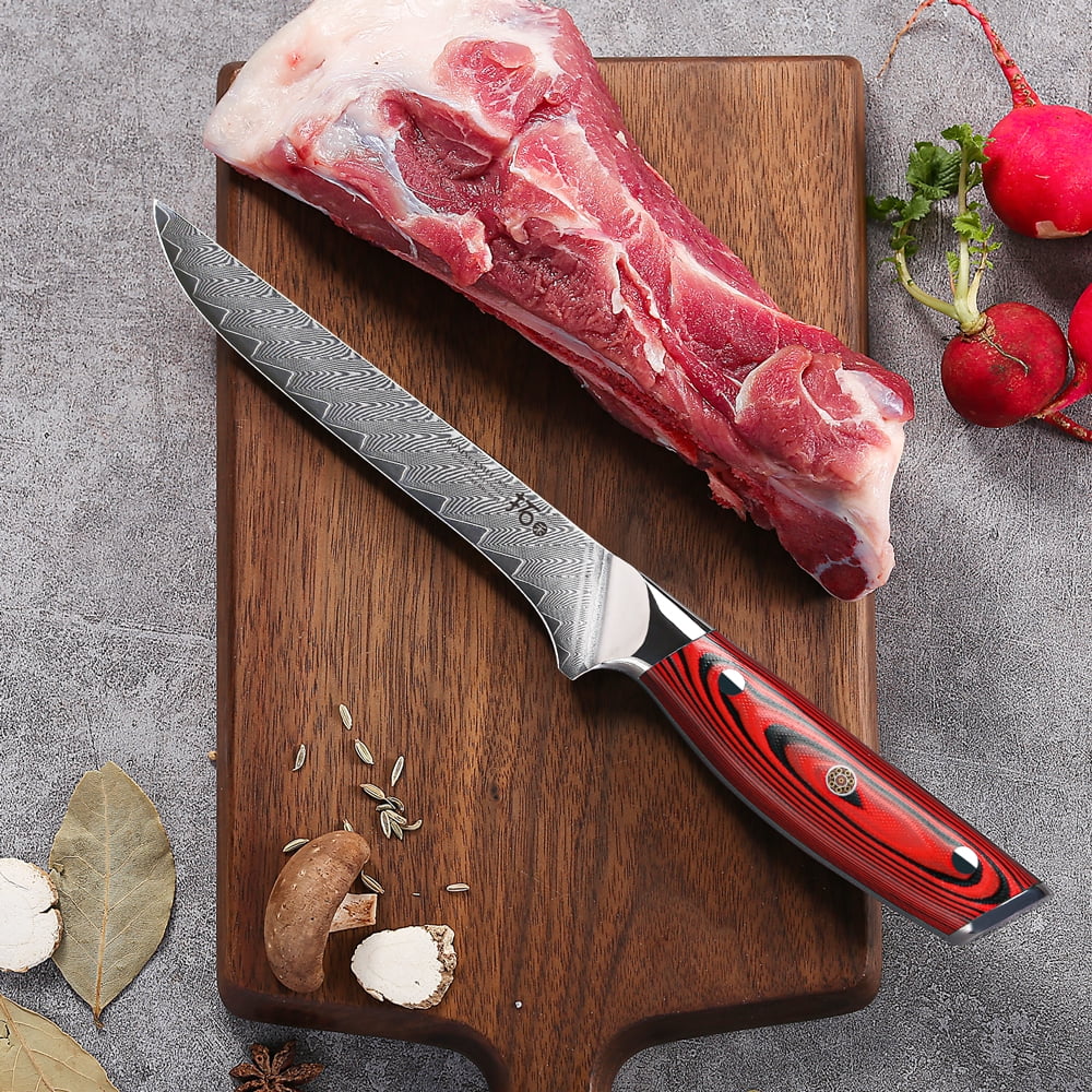 TURWHO 6.5inch Boning Knife 67-Layer Japanese VG10 Damascus Steel Kitchen Filleting Deboning Knife With Red G10 Handle