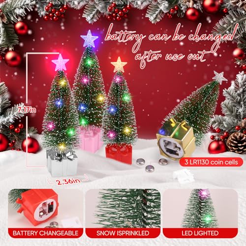 Mini Christmas Tree with Lights, 4 Pack Tabletop Christmas Tree with LED Lights for Indoor Christmas Decorations Holiday Party Ornagment, Christmas Centerpieces for Tables (4)