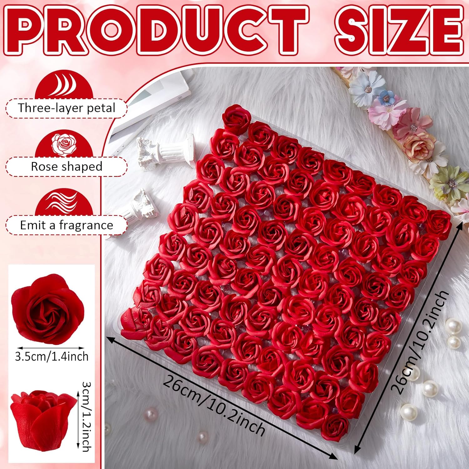 Lounsweer 162 Pcs Rose Flower Soap Floral Bath Soap Floral Scented Rose Petal Bouquet Flower Soap Rose Petals Body Soap for Mother's Day Wedding Birthday Baby Shower (Red)
