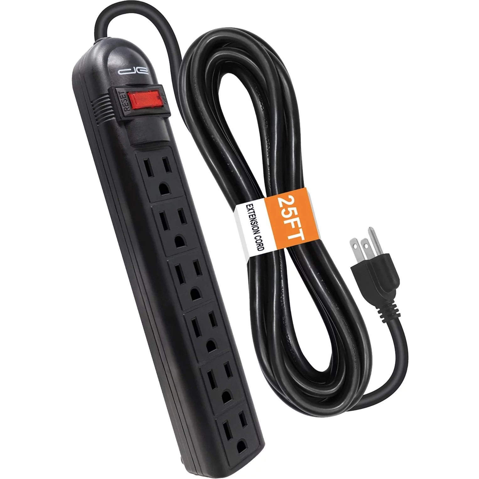 Digital Energy DSS5-1013-BLK 6-Outlet Surge Protector Power Strip with 25-Foot Cord (Black)