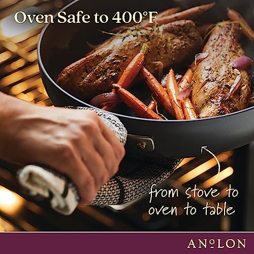 Anolon Advanced Hard Anodized Nonstick Saute Square Fry Pan with Helper Handle, 4 Quart, Graphite Gray,83862