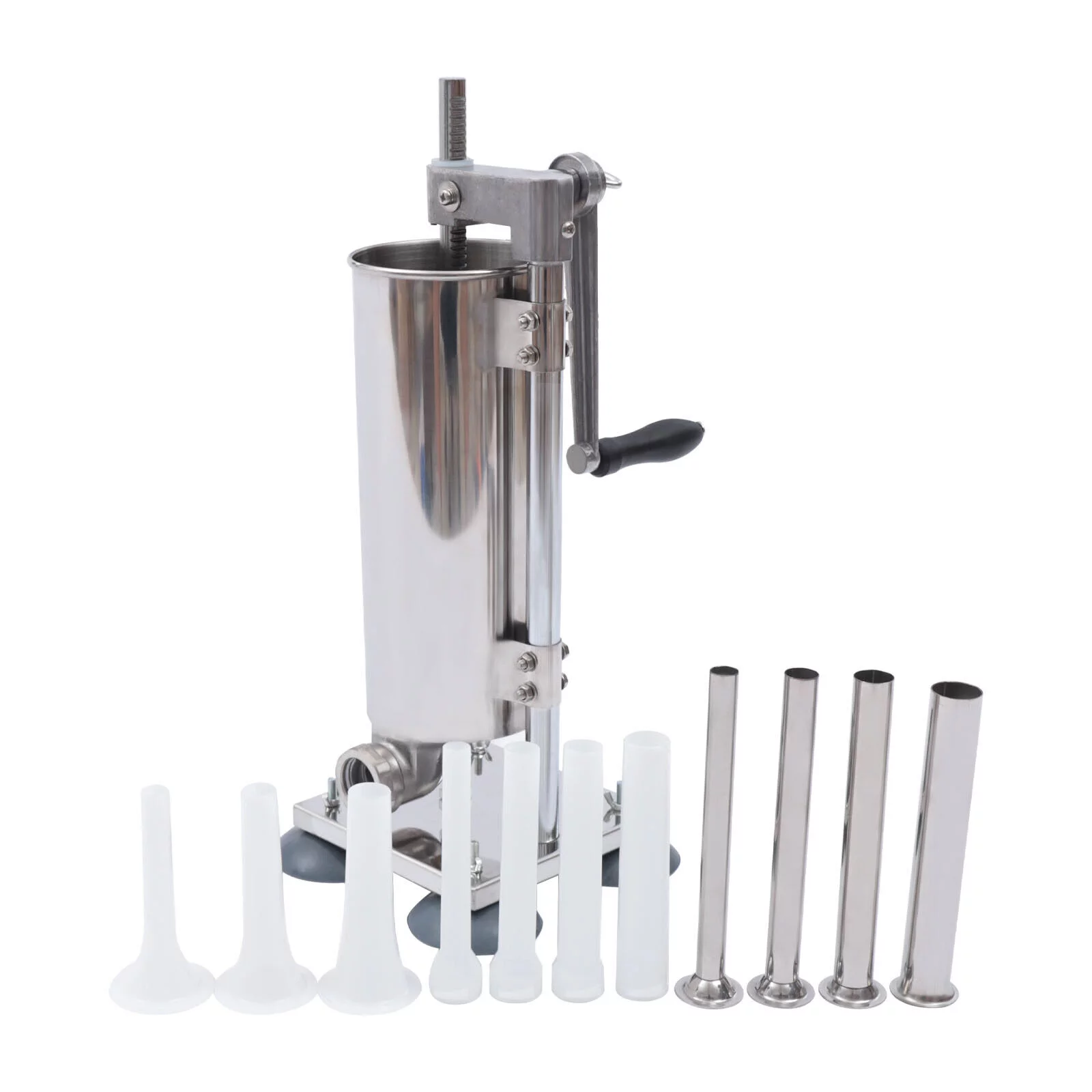 OUKANING 3L Vertical Hand-crank Sausage Maker Meat Filler Machine Sausage Stuffer Meat Press Stainless Steel with 8 Tubes
