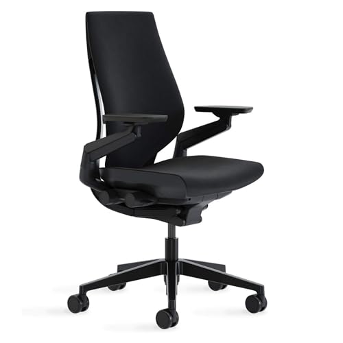 Steelcase Gesture Office Chair - Ergonomic Work Chair with Wheels for Carpet - Comfortable - Intuitive-to-Adjust for Desk - 360-Degree Arms - Licorice Fabric, Dark Frame