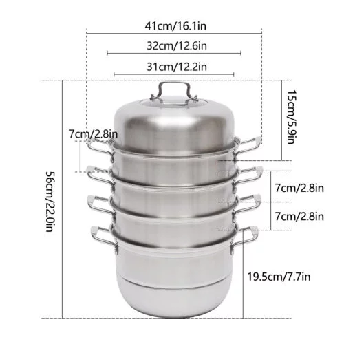 Stackable Stainless Steel Steamer Cooker Pot Glass Lid 5 layers large capacity