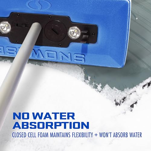 Snow Joe SJBLZD-LED 4-in-1 Telescoping Scracth-Free Snow Broom + Ice Scraper, 18-Inch Foam Head, Headlights, Blue