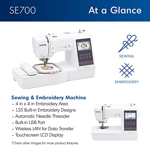 Brother SE700 Sewing and Embroidery Machine, Wireless LAN Connected, 135 Built-in Designs, 103 Built-in Stitches, Computerized, 4