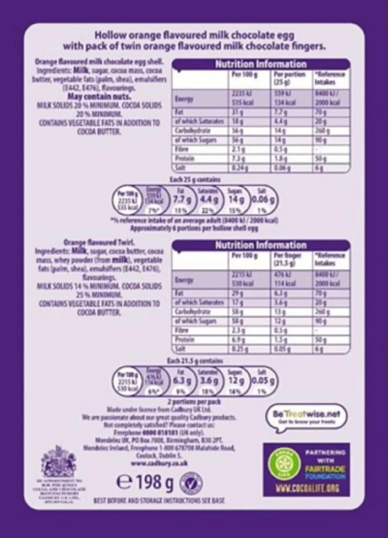 Cadbury Twirl Orange Large Egg 198G