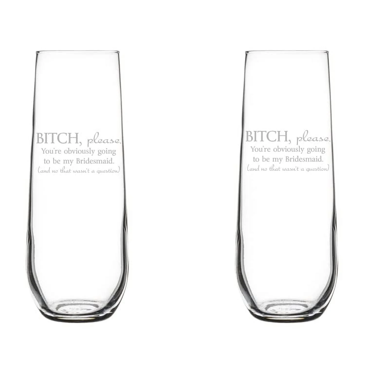 Set of 2 Glass Champagne Flutes Sparkling Wine Glasses You're Obviously Going To Be My Bridesmaid Will You Be My Proposal (8.5 oz Stemless)