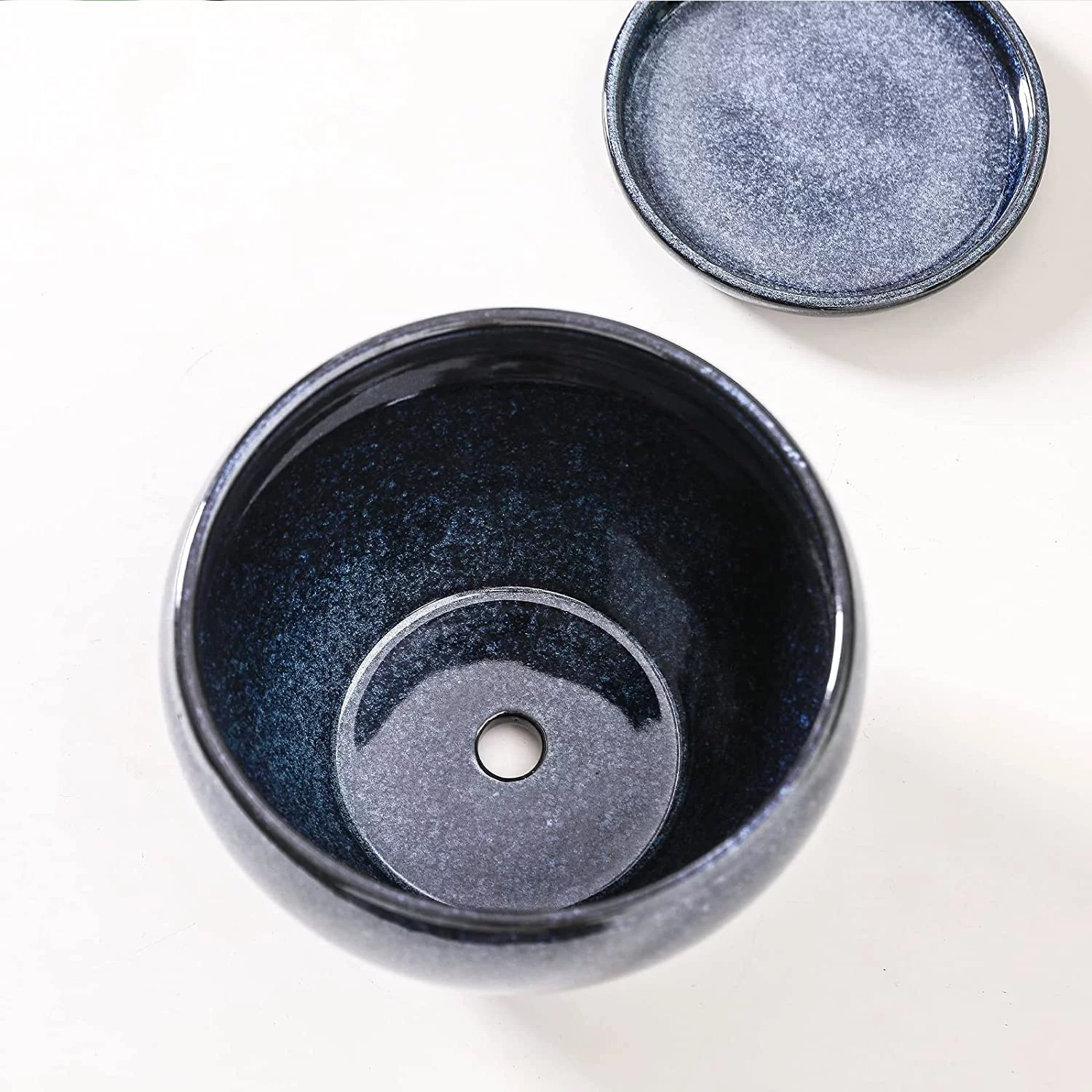 Vicrays Ceramic Plant Pots Indoor - 6.5 Inch Planter Pot with Drainage Hole and Saucer for Succulent Orchid Flower Herbs Cactus - Ideal for Gardening Home Desktop Office Decor - Reactive Glaze Blue