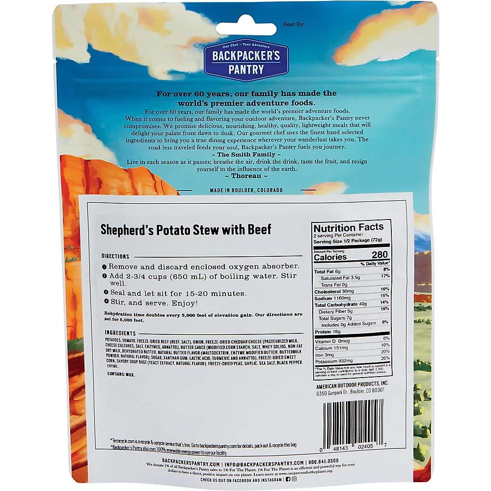 Backpacker's Pantry Freeze-Dried Shepherd's Potato Stew with Beef, 2 Servings