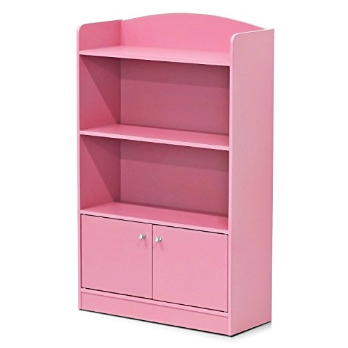 Furinno Lova Bookshelf with Storage Cabinet Basic 3-Tier Bookcase Storage Shelves, Pink