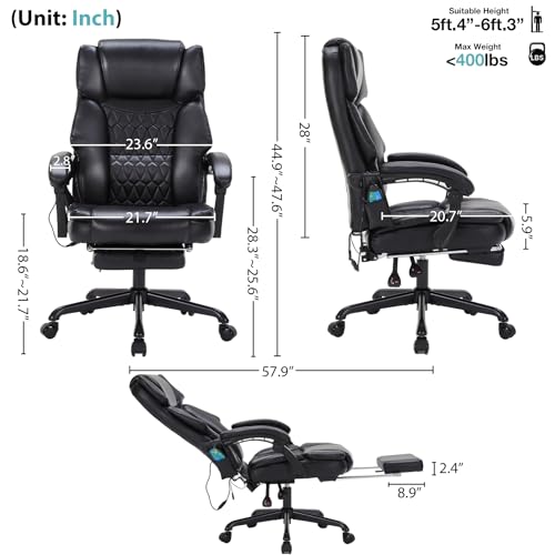Massage Office Chair with Heat,Reclining Office Chair with Foot Rest,6 Points Vibration Home Desk Chairs for Heavy People 400lbs,Ergonomic Managerial Executive Chair (Grey)
