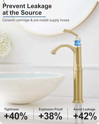 Vessel Sink Faucet, Oil Rubbed Bronze Waterfall Bathroom Sink Faucets, Brass Tall Bathroom Faucet Vanity Faucet 1 Hole Restroom Faucet Single Handle with Pop-up Drain Supply Hose