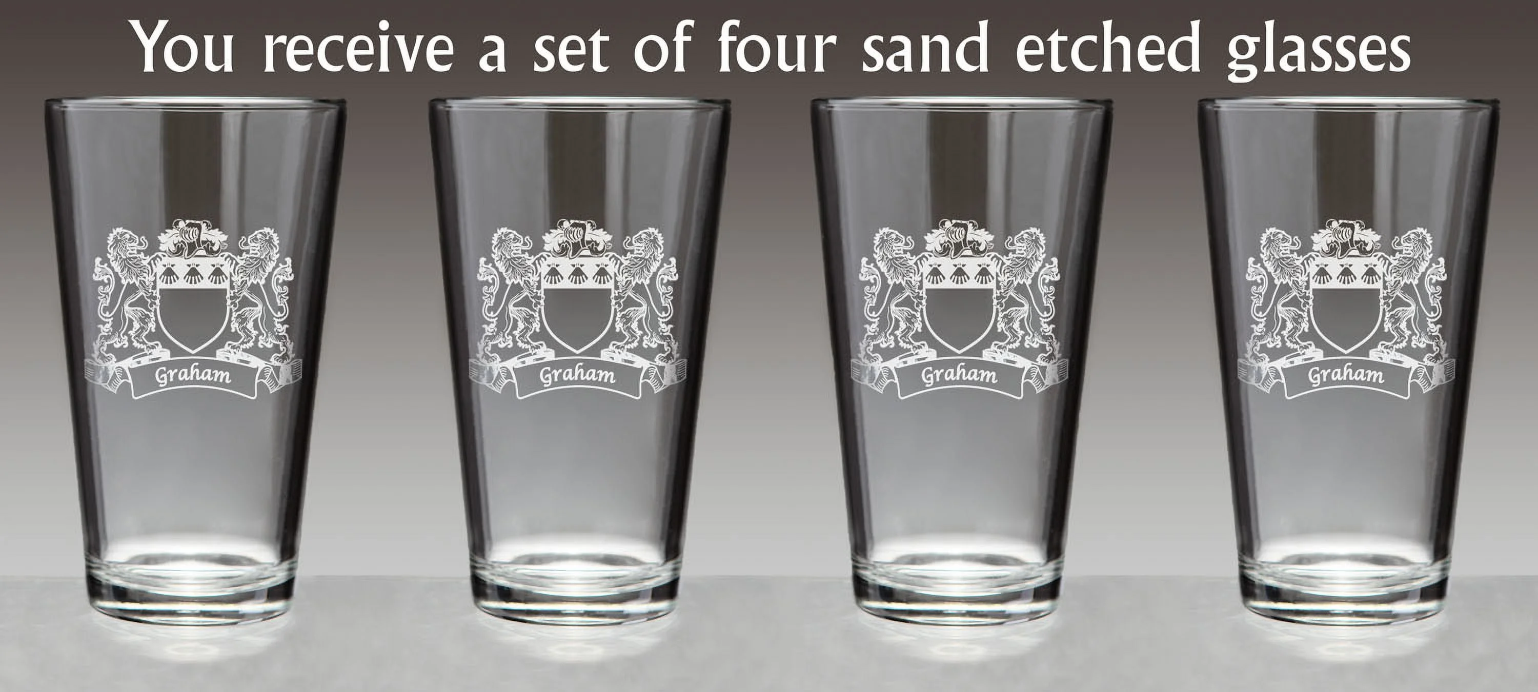 Graham Irish Coat of Arms Lions Pint Glasses (Sand Etched)