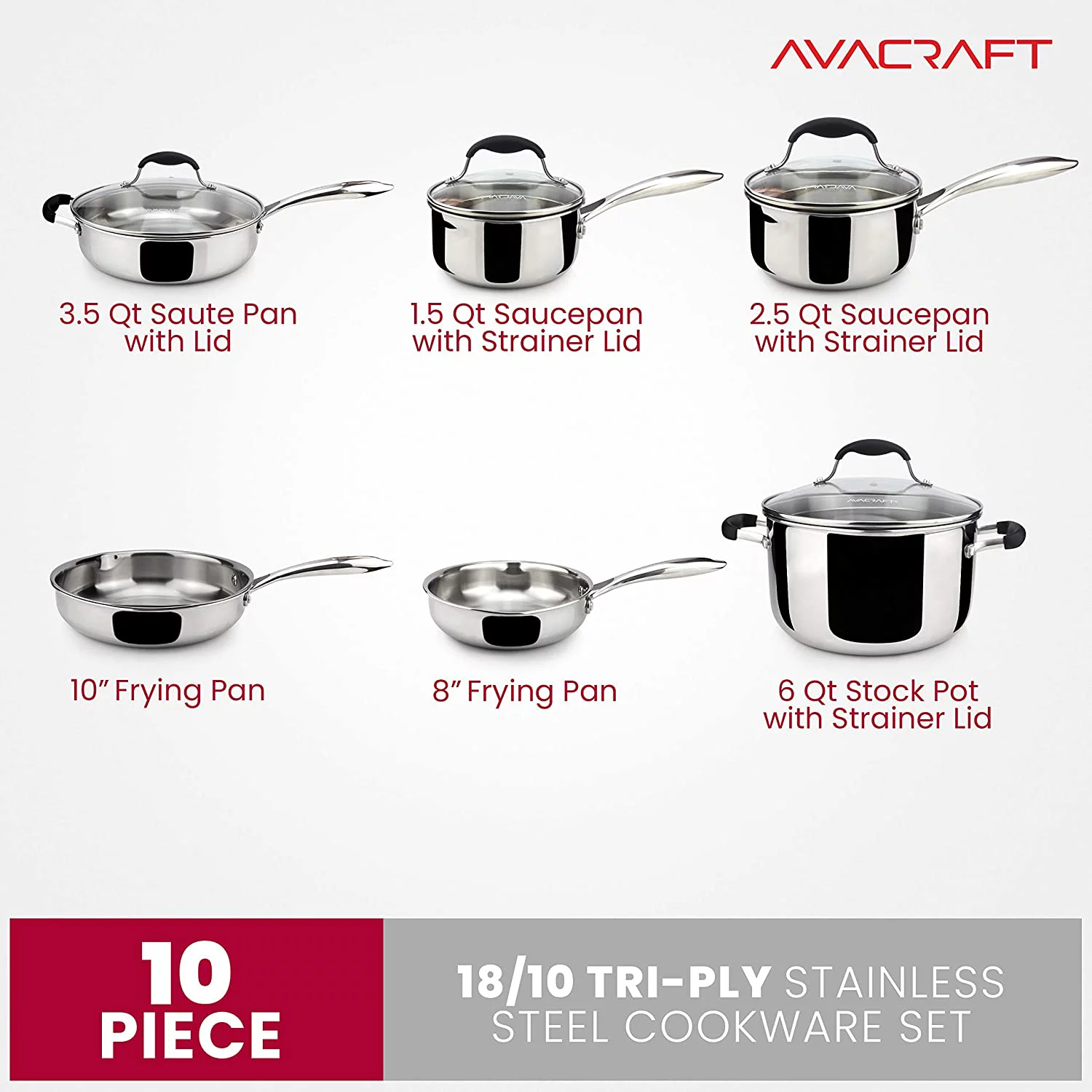 Excellent AVACRAFT 18/10 Stainless Steel Cookware Set  Premium Pots and Pans Set  Kitchen Essentials for cooking  Multi-Ply Body Stainless Steel Pan Set  10-Piece Sets