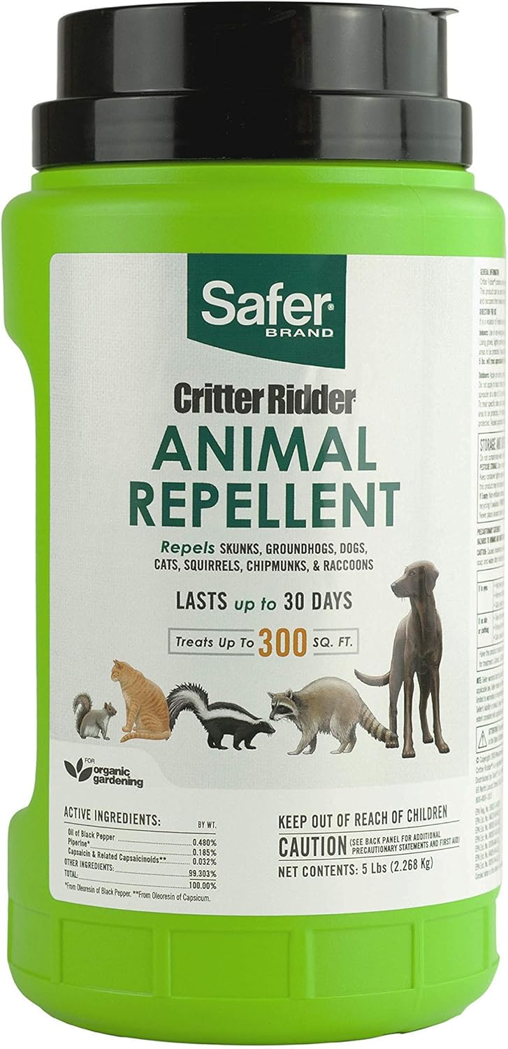 Safer 5929 Critter Ridder Animal Repellent Granules - Repels Raccoons, Skunks, Dogs, Cats, Chipmunks, Squirrels & Groundhogs - OMRI Listed for Organic Use - Protects up to 300 Sq Ft