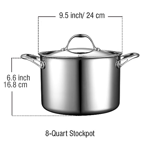 Cooks Standard Stainless Steel Stockpot 8-Quart, Multi-Ply Full Clad Cooking Stock Pot with Lid, Dishwasher Safe, Oven Safe 500°F, Silver