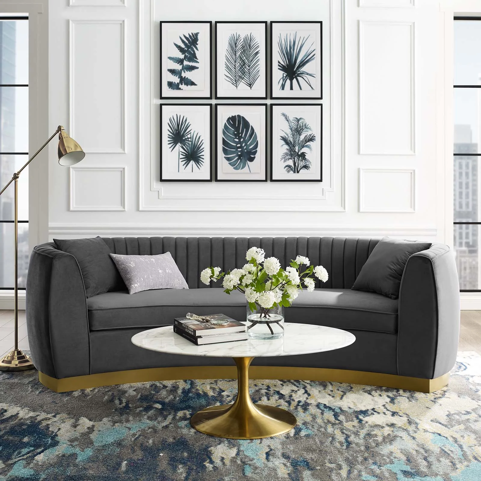 Contemporary Modern Urban Designer Living Room Lounge Club Lobby Sofa, Velvet Fabric Metal Steel, Grey Gray