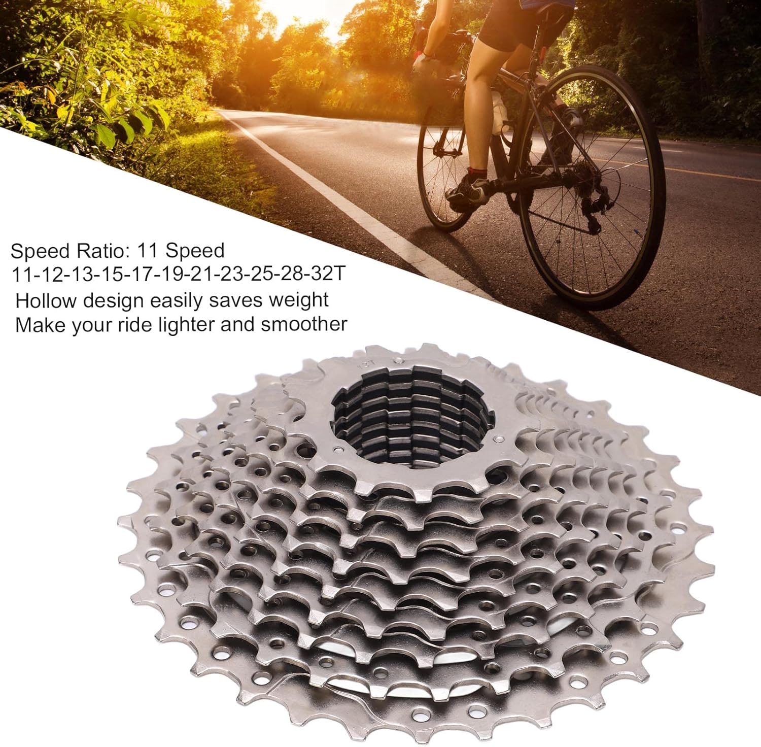 11 Speed Bike Cassette, 11 12 13 15 17 19 21 23 25 28 32T for MTB Bike, Road Bike, Lightweight Freewheel